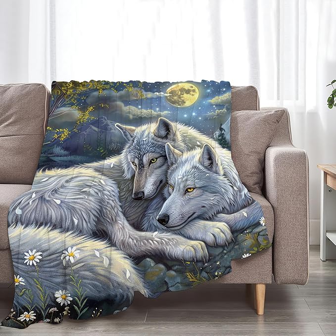 Wolf Blanket Wolves Gifts for Girls Boys Woman Kids Wolf Animal Lover Throw Blankets Soft Blanket Warm Fleece Flannel Plush Blankets for Bed Sofa Couch 50"x60"