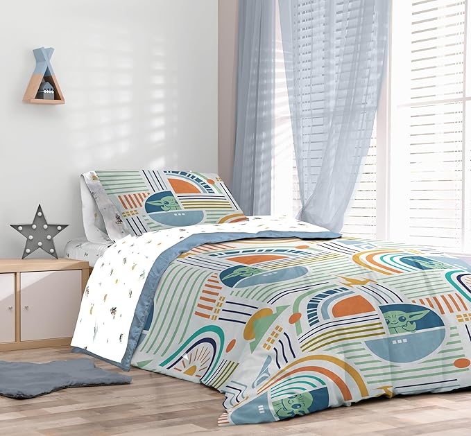Sunny Side Up Kids Comforter Set Includes Sheets and Pillow Covers - Soft and Cozy Bed Set for Stylish Room Decor, Multicolor - The Mandalorian, 5 Piece Twin Size Bedding