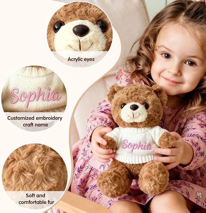 Personalized Teddy Bear with Name 13", Customized Stuffed Animal Gift for Girls Boys, Valentine's Day, Christmas, Birthday Gift for Kids, Couples