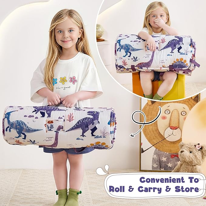 DJY Toddler Nap Mat,Kid Slumber Bag with Removable Pillow & Minky Blanket,Soft Sleeping Mat Perfect for Daycare,Preschool,Kindergarten,Travel
