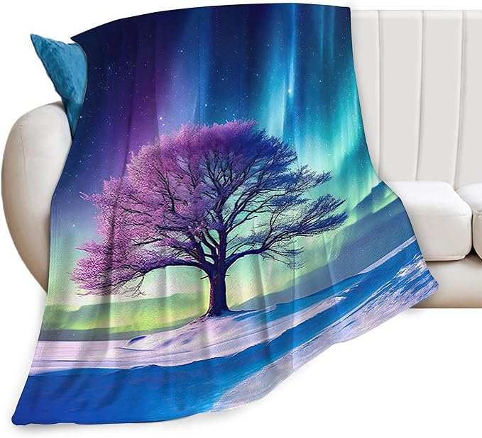 Tree of Life Blanket Arctic Tree Gifts for Girls Boys Woman Kids Aurora Borealis Lover Throw Blankets Soft Blanket Warm Fleece Flannel Plush Blankets for Bed Sofa Couch 40"x50"