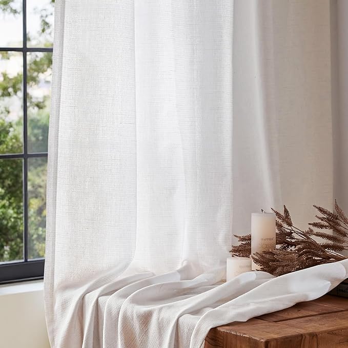 jinchan Off White Linen Blend Closet Curtains 63 inch Length 2 Panels for Shower Bathroom, Boho Style 38 inch Wide Drapes with Rod Pocket Back Tab(38W x 63L, Off White)