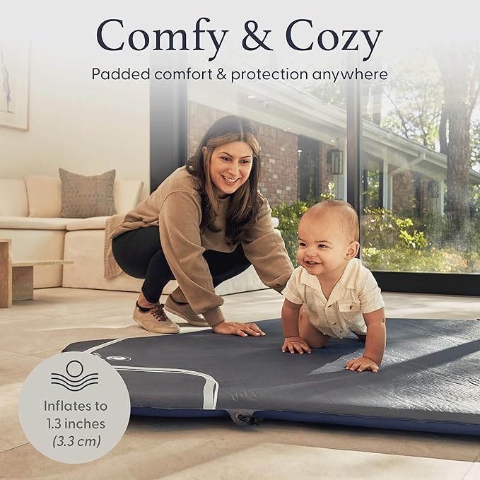 Baby Playmat for The Pop 'N Go Baby Playpen - 1.3" Thick Self-Inflating Playmat for Placement Underneath Pop 'N Go Playpen or for Standalone Usage - Soft and Comfy Portable Pad w/Travel Bag