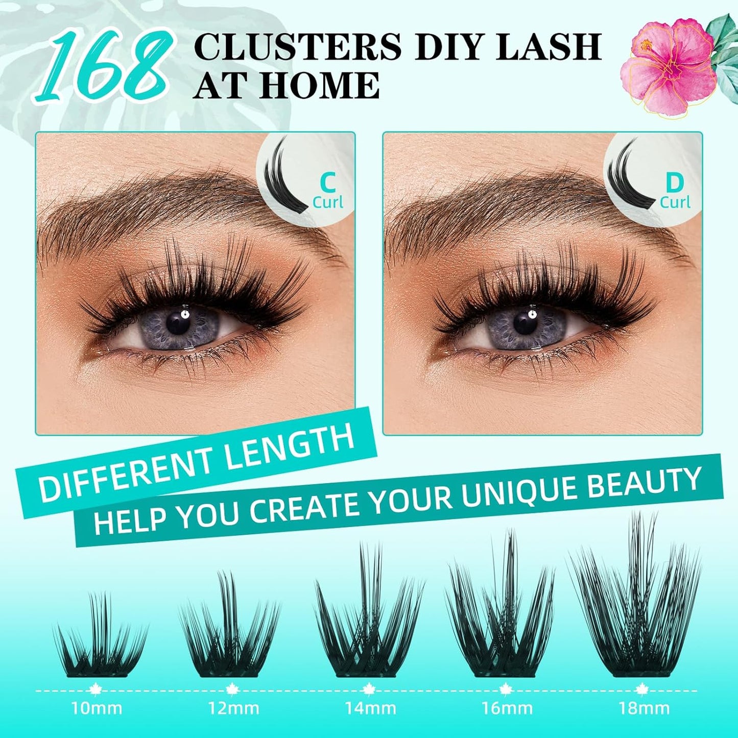 Lash Clusters Wet Look 168Pcs Eyelash Cluster Ultra-Thin Lash Band Eyelashes Extensions Spiky Anime Wide Span Lashes(Orchid,D-10mm)