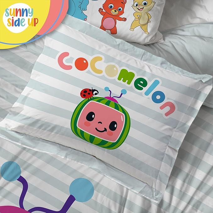CoComelon Twin Size Comforter Set - 5 Piece Kids Bedding Includes Comforter, Sheets & Pillow Cover - Super Soft Microfiber Animal Bed Set