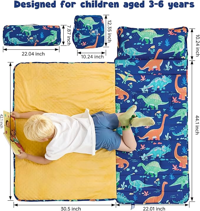 DJY Toddler Nap Mat,Kid Slumber Bag with Removable Pillow & Minky Blanket,Soft Sleeping Mat Perfect for Daycare,Preschool,Kindergarten,Travel