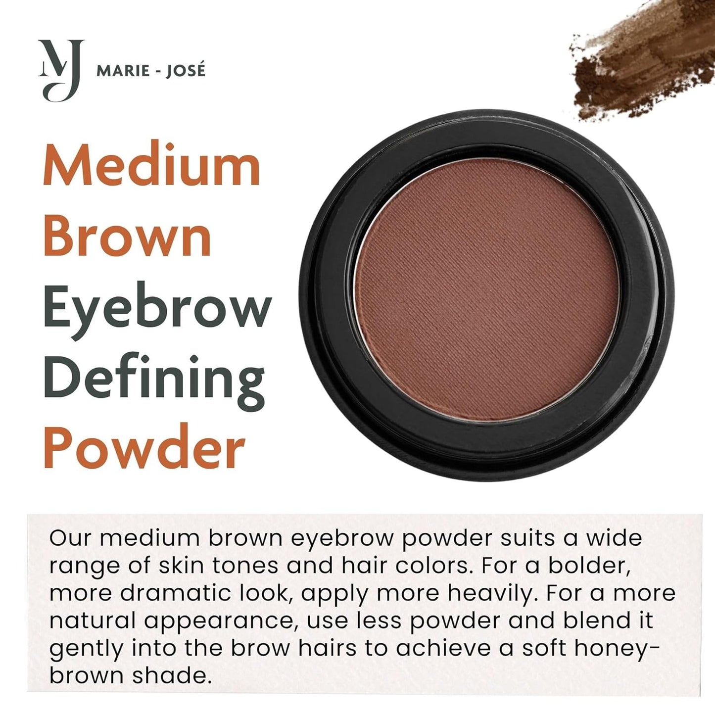 Marie-José Brow Powder – Medium Brown | Brown Eyebrow Powder, Vegan & Cruelty-Free | Highly Pigmented, Long-Lasting Compact | 9 Shades Available | Made in USA