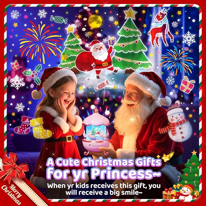 Christmas Gifts for Girls Toys, 15 Music+15 Films+315 Colors Night Light Projector, 360°+Remote+Cordless Star Projector for Kids, Mermaid Princess Gifts for Girls Room Decor, Pink Baby Toddler Toys