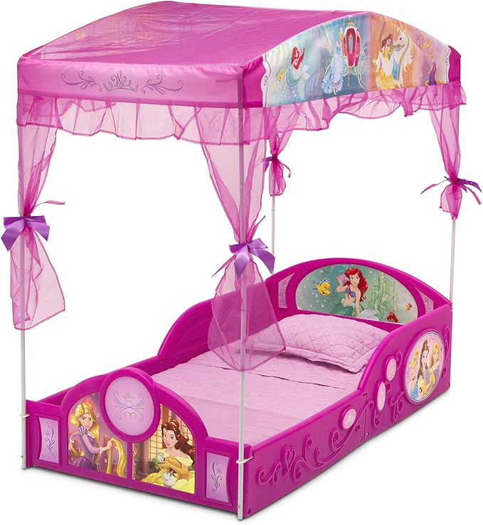 Delta Children - Disney Princess Plastic Sleep and Play Toddler Bed with Canopy, Pink