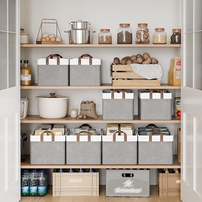 StorageWorks Storage Bins, Fabric Storage Bins for Shelves, Extra Large Storage Baskets with Metal Frame, Closet Baskets and Bins with Handles, Jumbo, Gray and White, 2-Pack