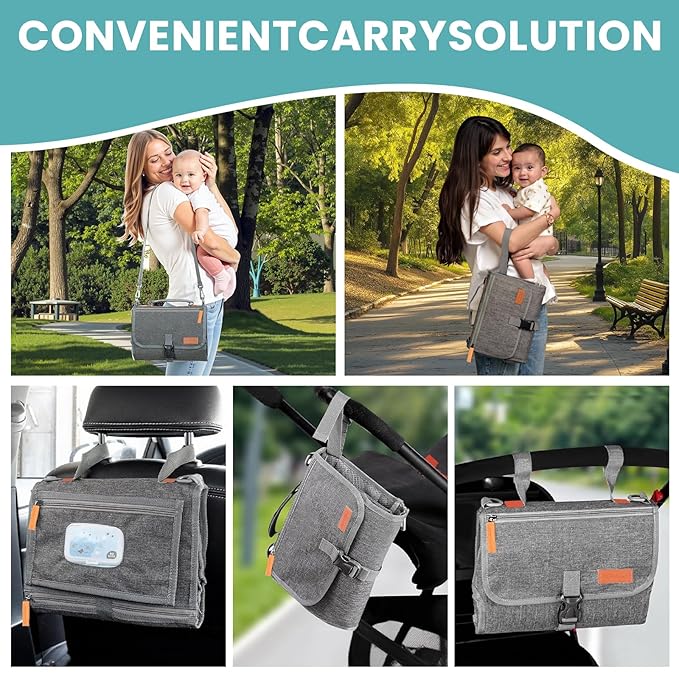 UBRAVOO Portable Diaper Changing Pad - Baby Diaper Changer Travel Bag with Wipes Pocket, Smart Design Portable Changing Mat, Infant Travel Station Kit, Gift for Newborn Girl & Boy (Grey)