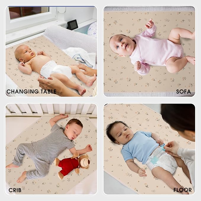 Vegan Leather Baby Changing Mat - Wipeable Portable Changing Pad, Foldable Travel Changing Mat for Baby, Newborns Toddlers Shower Gifts (Flower,20"*28")