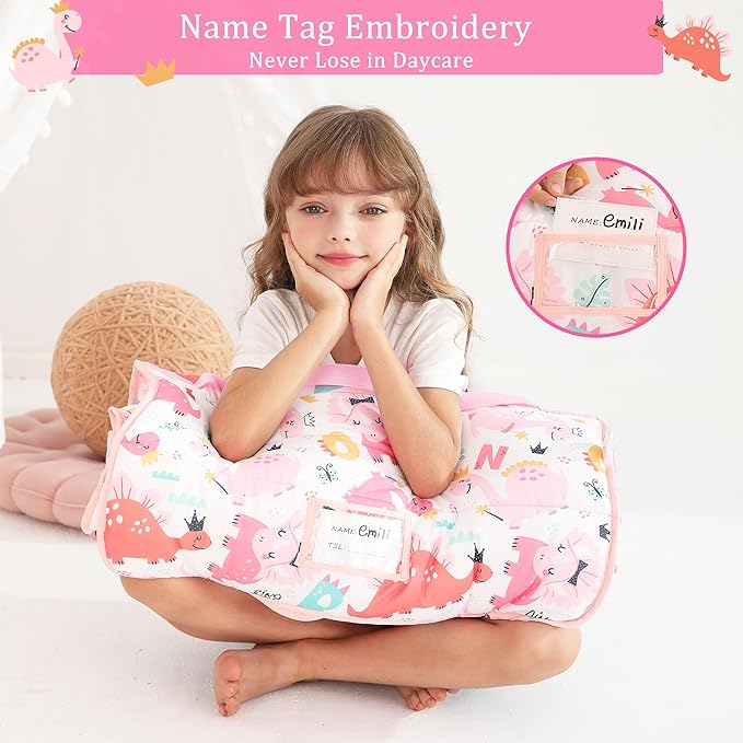 Toddler Nap Mat for Preschool 50''x30'' Sleeping Mat with Removable Pillow and Minky Blanket for Kids Ages 3-7 Roll Up Soft Sleeping Bag for Boys Girls Kindergarten Daycare Sleepover