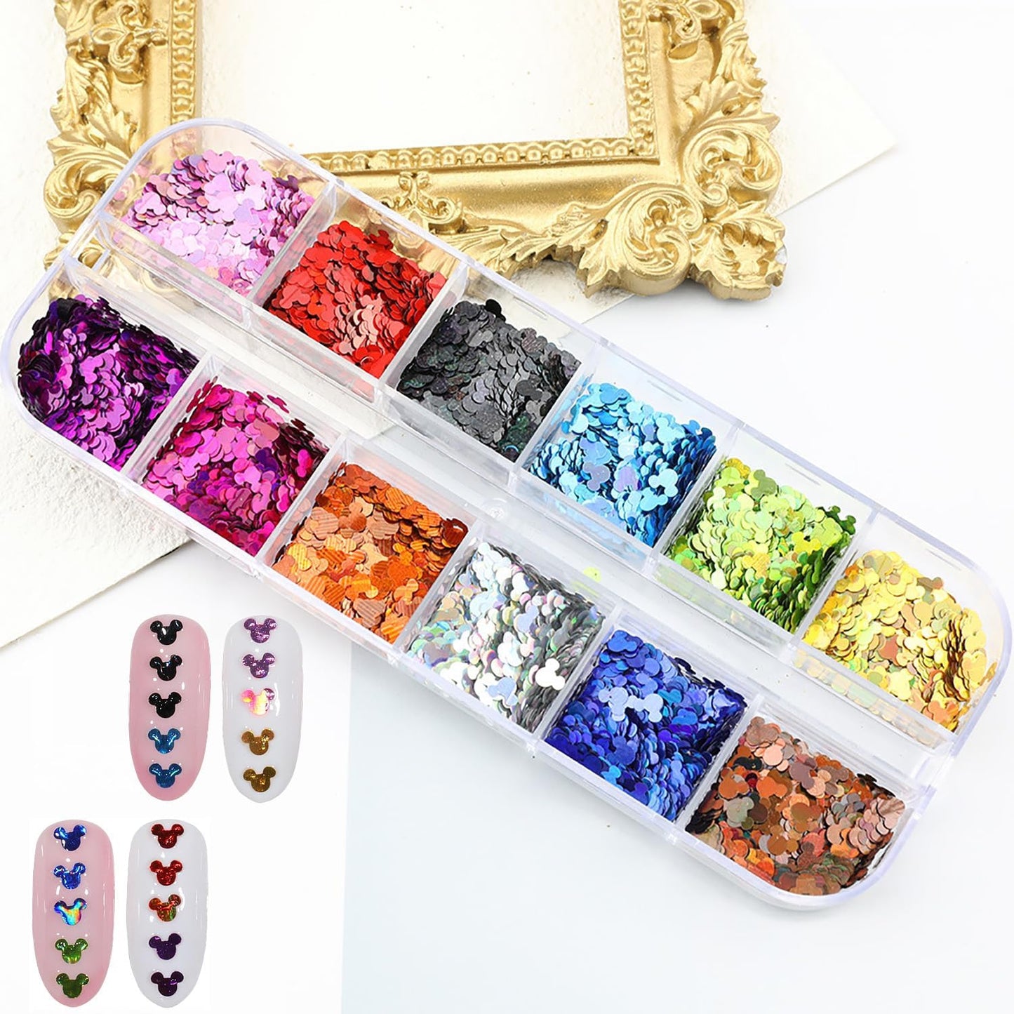 12 Colors Cute Nail Glitter Sequins Nail Art Supplies 3D Holographic Nails Glitters Flakes Glitter Nails Art Stickers Decals Shiny Confetti Face Body Art Glitters Designs Fingernails Art Decoration