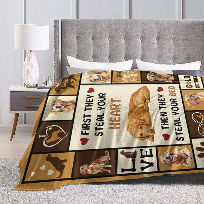 Golden Retriever Blanket Golden Retriever Throw Blanket Gifts Super Soft Flannel Lightweight Fluffy Plush Fuzzy Fleece Dog Decor Blanket for Woman Girl Kids Boys for Bed Sofa Bedding 60"X80"