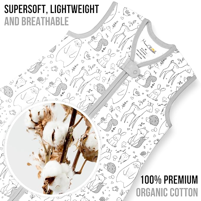 Mama Cheetah Toddler Sleep Sack with Feet 3T-4T, 0.5 TOG Organic Cotton Baby Wearable Blankets with Legs, Baby Sleeping Bag for Walkers, Early Walker Large, 3-Pack