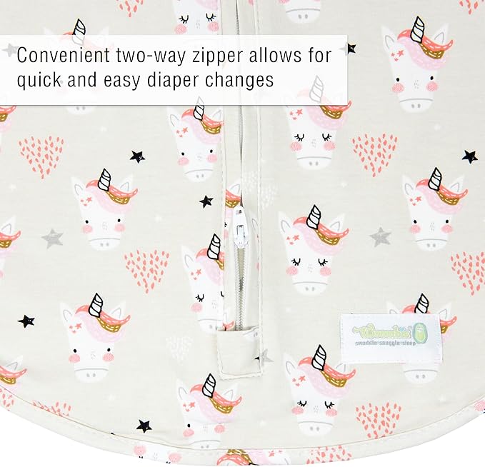Woombie Original Baby Swaddling Blanket - Soothing, Cotton Baby Swaddle with Zipper - Wearable Newborn Blanket, Unicorn, 14-19 lbs