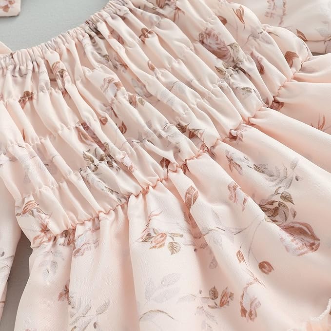 2pcs Infant Baby Girls Romper Dress Headband Long Sleeve Clothing Flowers Newborn Boho Girl Outfit Jumpsuit Clothes