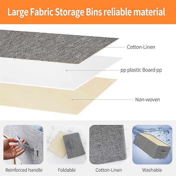 Linen Folding Storage Bins, 3 Pack Large Storage Baskets, Washable, Clothing Storage Bins with Handle, Closet Organizer for Storage Sweater,Sheets(dark grey, 16"x9½"x6¾")