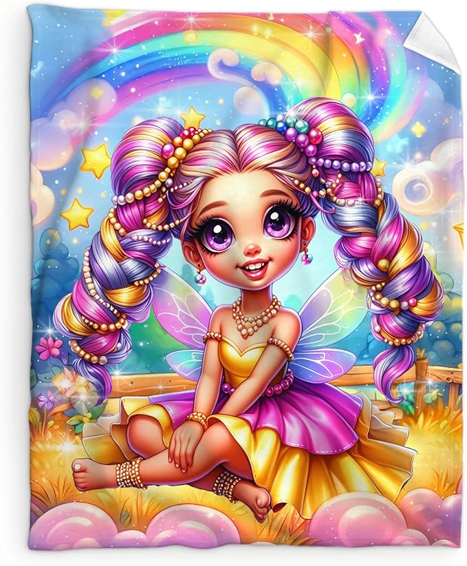 Girls Blanket Fairy Throw Gift for Kids Daughter Birthday, 50x60 Inches Lightweight Soft Cute Fairy Throw Blankets for Sofa Couch Living Room Bed