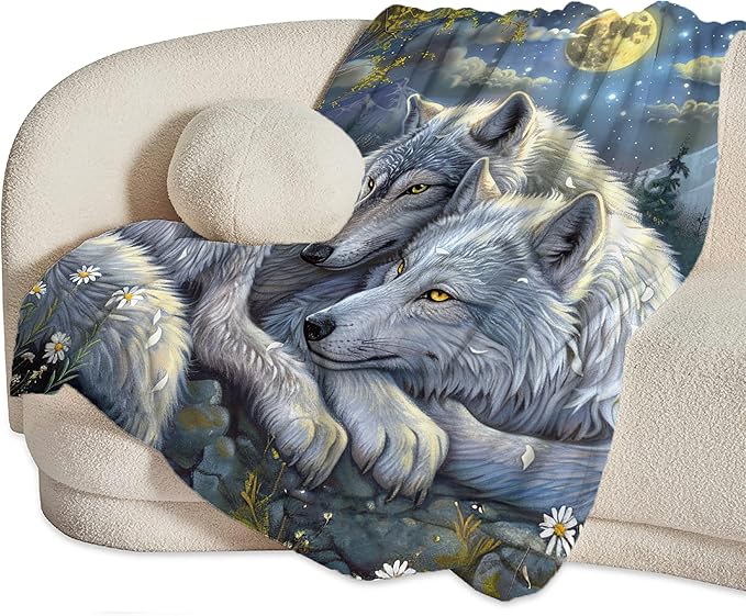 Wolf Blanket Wolves Gifts for Girls Boys Woman Kids Wolf Animal Lover Throw Blankets Soft Blanket Warm Fleece Flannel Plush Blankets for Bed Sofa Couch 50"x60"