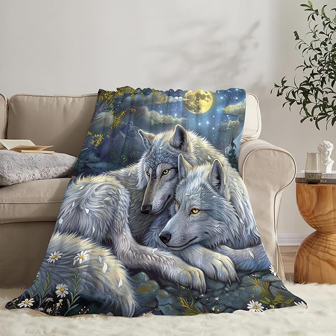 Wolf Blanket Wolves Gifts for Girls Boys Woman Kids Wolf Animal Lover Throw Blankets Soft Blanket Warm Fleece Flannel Plush Blankets for Bed Sofa Couch 50"x60"