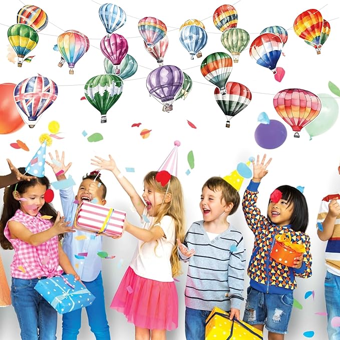 4 Packs Hot Air Balloon Theme Garland Banner Set – Watercolor Balloon Party Banner Balloons Birthday Bunting Decor for Wedding, Baby Shower,Adventure Theme Party,Travel Themed Celebrations, 24 Styles