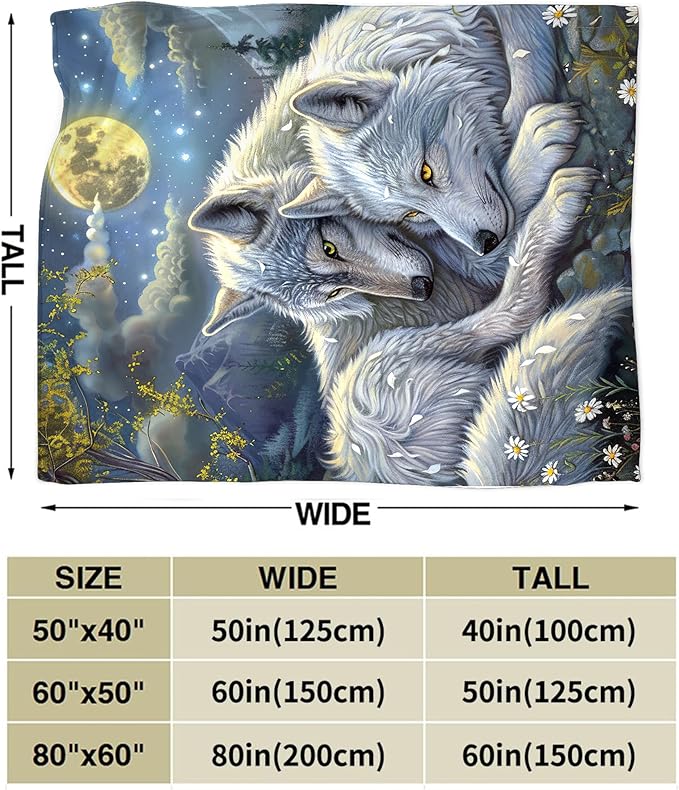 Wolf Blanket Wolves Gifts for Girls Boys Woman Kids Wolf Animal Lover Throw Blankets Soft Blanket Warm Fleece Flannel Plush Blankets for Bed Sofa Couch 50"x60"