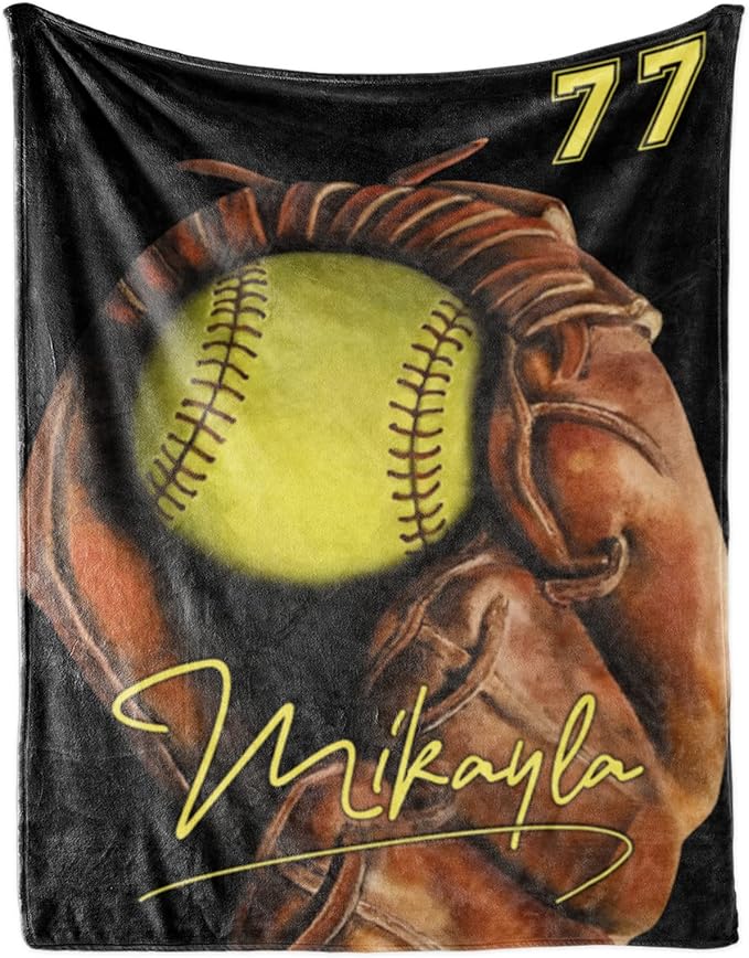 Personalized Baby Softball Blanket: Custom Bedding for Kids Soft Ball Throw Blankets - Perfect Newborn Gift Infant Swaddling Blanket with Name 40x50inch