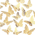 3D Gold Butterfly Wall Decor 3 Sizes 4 Styles Butterfly Party Decorations Cake Decorations Removable Stickers Wall Decor Room Mural Metallic Kids (Gold, 48Pcs)