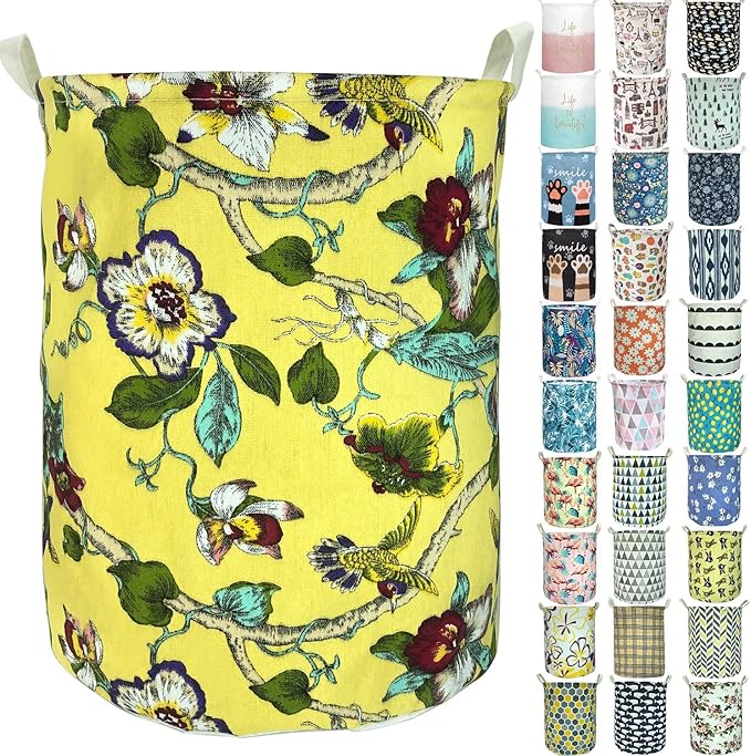 Merdes 19.7’’ Waterproof Foldable Laundry Hamper, Dirty Clothes Laundry Basket, Linen Bin Storage Organizer for Toy Collection (Yellow Flower)