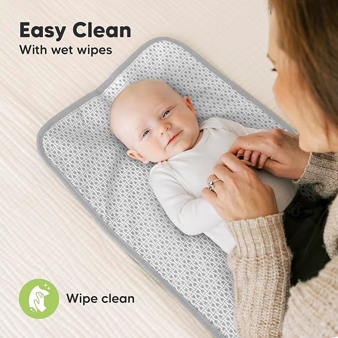 KeaBabies Portable Diaper Changing Pad, Easy Wipe Clean - Foldable Waterproof Baby Changing Mat for Diaper Bag, Compact, Lightweight, 25x13 Newborn, Infant, Baby Changer Travel Essential (Gray Mod)