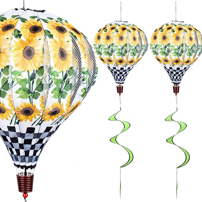 Giant Sunflower Hot Air Balloon Garden Wind Spinners Large Pinwheels Whirligigs Windmill Toys for Kids Yard Decor Lawn Decorations Outdoor Whirlygig Windmills Wind Twister Everyday 59" L 2Pack