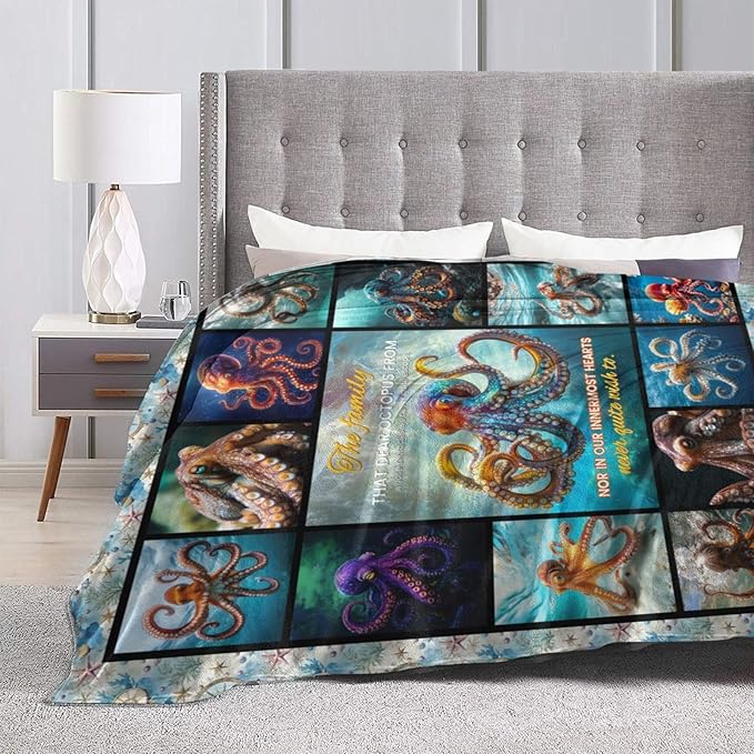 Octopus Blanket Octopus Decor Throw Blanket Super Soft Flannel Lightweight Fluffy Plush Fuzzy Fleece Ocean Blanket Gifts for Woman Girl Kids Boys for Bed Sofa Bedding 60"X80"