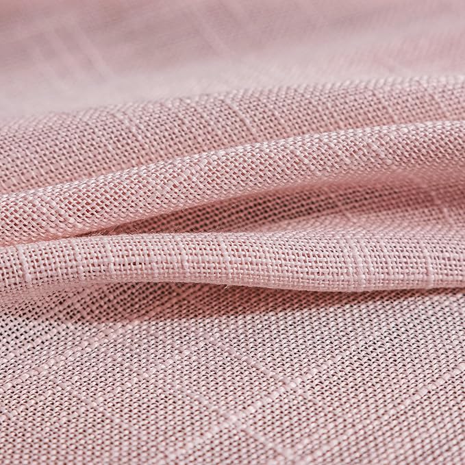 FMFUNCTEX Linen Semi Sheer Curtains for Bedroom, Blush Pink Curtains 72 Inch Length for Living Room, Country Farmhouse Sheer Drapes, Light Filtering Window Curtain, Grommet Top 2 Panels