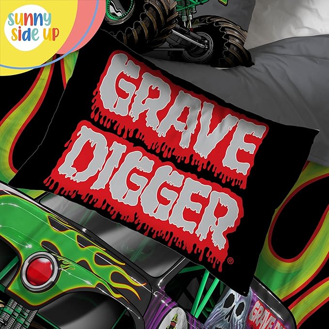 Sunny Side Up Monster Jam Toddler Comforter Set - 4 Piece Preschool Bedding Includes Comforter, Sheets & Pillow Cover - Super Soft Trucks Microfiber Bed Set