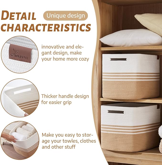 Storage Baskets, 42L*2 Pack Storage Baskets for Organizing, Laundry Basket for Closet,Cotton Rope Blanket Basket for Storage, Toy Storage Basket for Living Room, Laundry Room, Bedroom-Jute