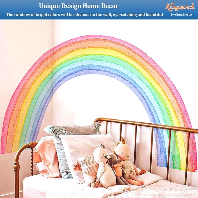 Large Watercolor Rainbow Wall Decals, Colorful Peel and Stick Vinyl Nursery Wall Decor, Removable Home Room Wall Decor Murals Stickers for Kids Girls Toddler Bedroom Living Room Playroom