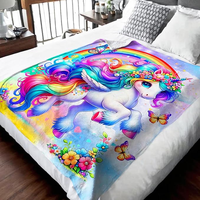 Girls Unicorn Blanket, Unicorn Throw Blankets Gift for Kids Teens Daughter Birthday 40x50 Inches Lightweight Cozy Cute Throw for Sofa Couch Bed Living Room Trip