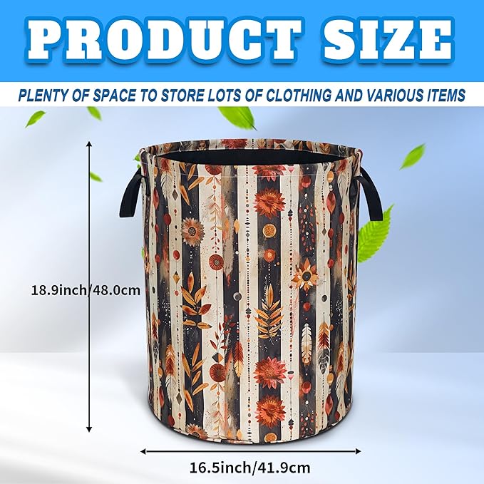 Beautiful Flowers Print Laundry Basket Boho Floral Oxford Cloth Laundry Hamper With Handle Foldable Portable Clothes Storage Basket 18.9 X 16.5 Inch Storage Bag For Laundry Room/Bathroom/Bedroom