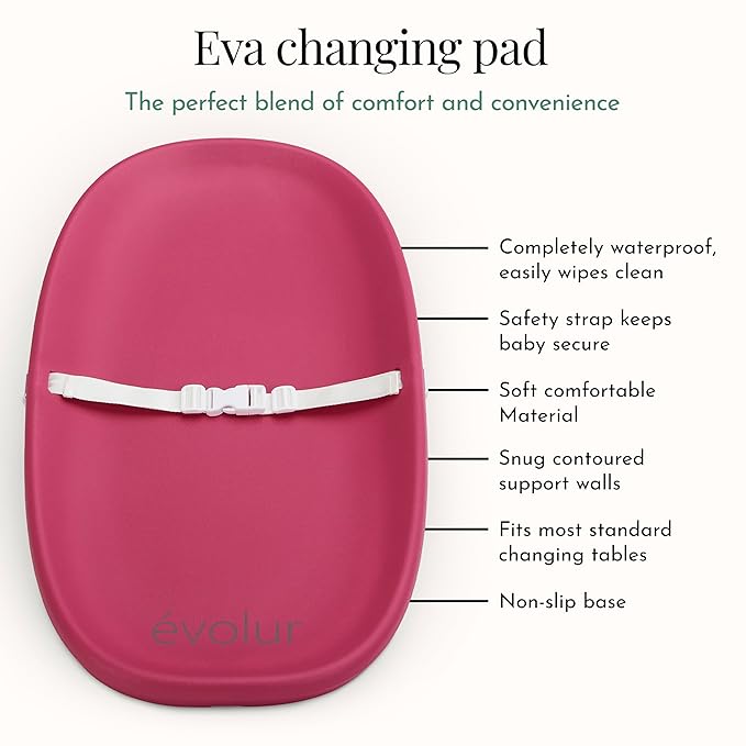 évolur Eva Baby Changing Pad, Soft, Lightweight and Portable Changing Pad, Fits All Changing Table, Waterproof Firm Padding - Fuschia Pink