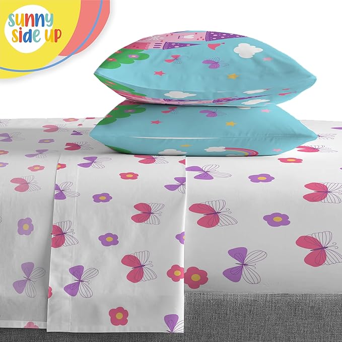 Sunny Side Up Magic Castle Full Comforter Set - 7 Piece Kids Bedding Includes Comforter, Sheets & Pillow Cover - Super Soft Floral Microfiber Bed Set