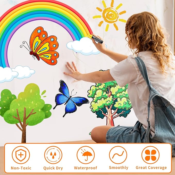 10 Colors Jumbo Acrylic Paint Markers (2 Metallic), 15mm Extra Large Felt Tip Thick Paint Pens for Rock, Wood, Ceramic, Glass, Canvas, Eggs,Pumpkins, Poster Painting Vibrant, Long Lasting Art Supplies