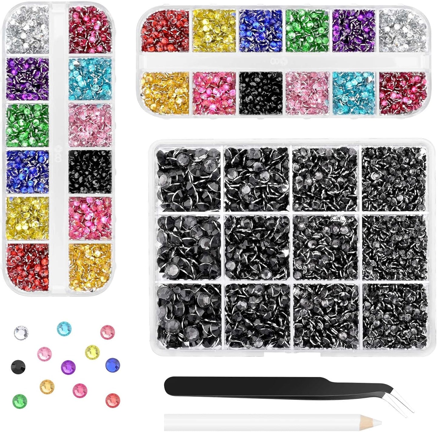 Morcheiong 17000Pcs Resin Rhinestones Colorful Flatback Crystals Diamond Includes Tweezers and Pickup Pen Suitable for Crafting DIY Nail Art Makeup Wedding Dress Clothing Mug