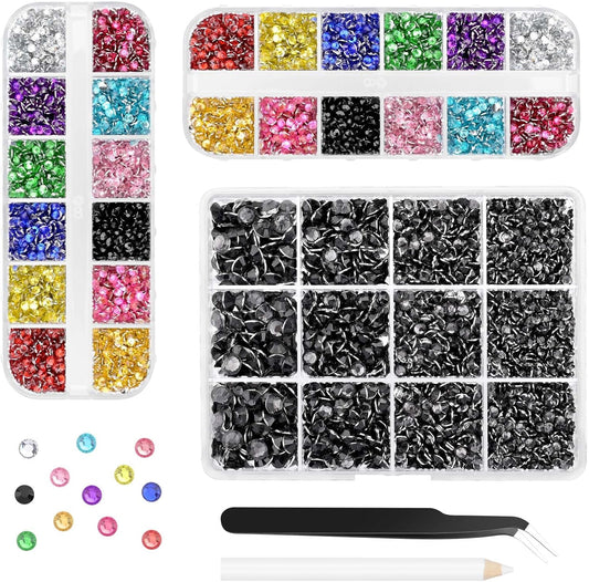 Morcheiong 17000Pcs Resin Rhinestones Colorful Flatback Crystals Diamond Includes Tweezers and Pickup Pen Suitable for Crafting DIY Nail Art Makeup Wedding Dress Clothing Mug