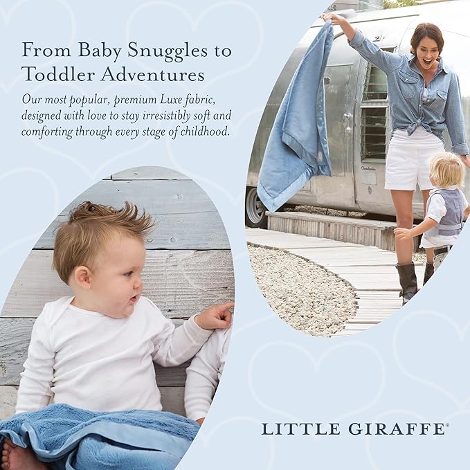 Little Giraffe Baby Blanket - Luxe Soft Blanket with Satin Trim - Baby Stroller Blanket - Newborn Baby Essentials & Baby Gifts - 29x35" - Cornflower