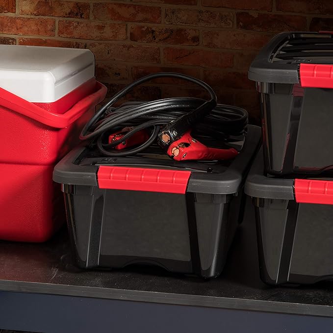 IRIS USA 13 QT Plastic Storage Box with Lid and Latches - 6 Pack - BPA-Free, Garage Organizing Solution, Durable Nestable Stackable Containers, Secure Pull Handle - Black