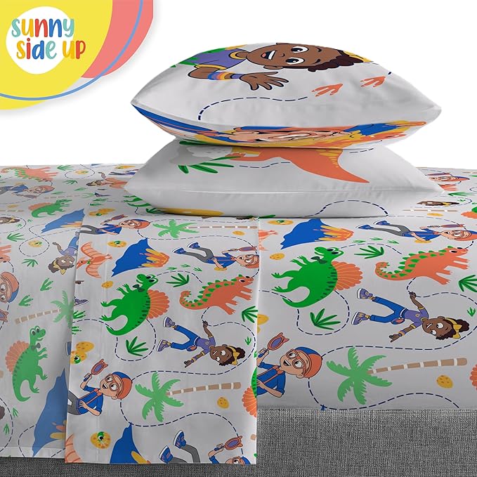 Sunny Side Up Kids Comforter Set Includes Sheets and Pillow Covers - Soft and Cozy Bed Set for Stylish Room Decor, Blue - Blippi, 7 Piece Full Bedding