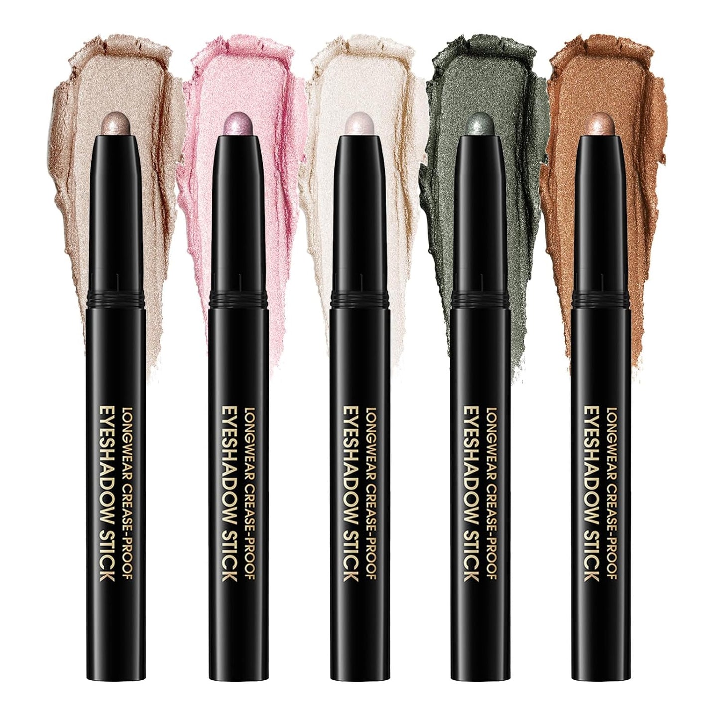 Eyeshadow Stick, Shimmer and Matte Cream Eye Shadow Brightener Sticks Eyeliner Pencil Crayon, Waterproof Long Lasting Eye Highlighter Stick Makeup,0.056 Oz (5PCS Shimmer)