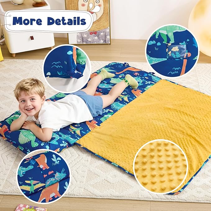 DJY Toddler Nap Mat,Kid Slumber Bag with Removable Pillow & Minky Blanket,Soft Sleeping Mat Perfect for Daycare,Preschool,Kindergarten,Travel